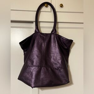 Saks Fifth Avenue Shimmer Faux Leather Purple Tote Bag